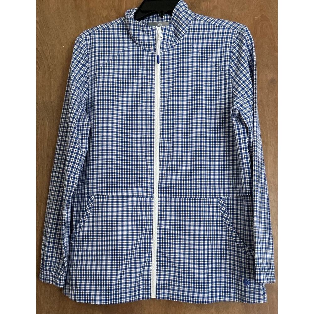 T By TALBOTS Blue Checkered Long Sleeve Zip-Up Jacket With Pockets M